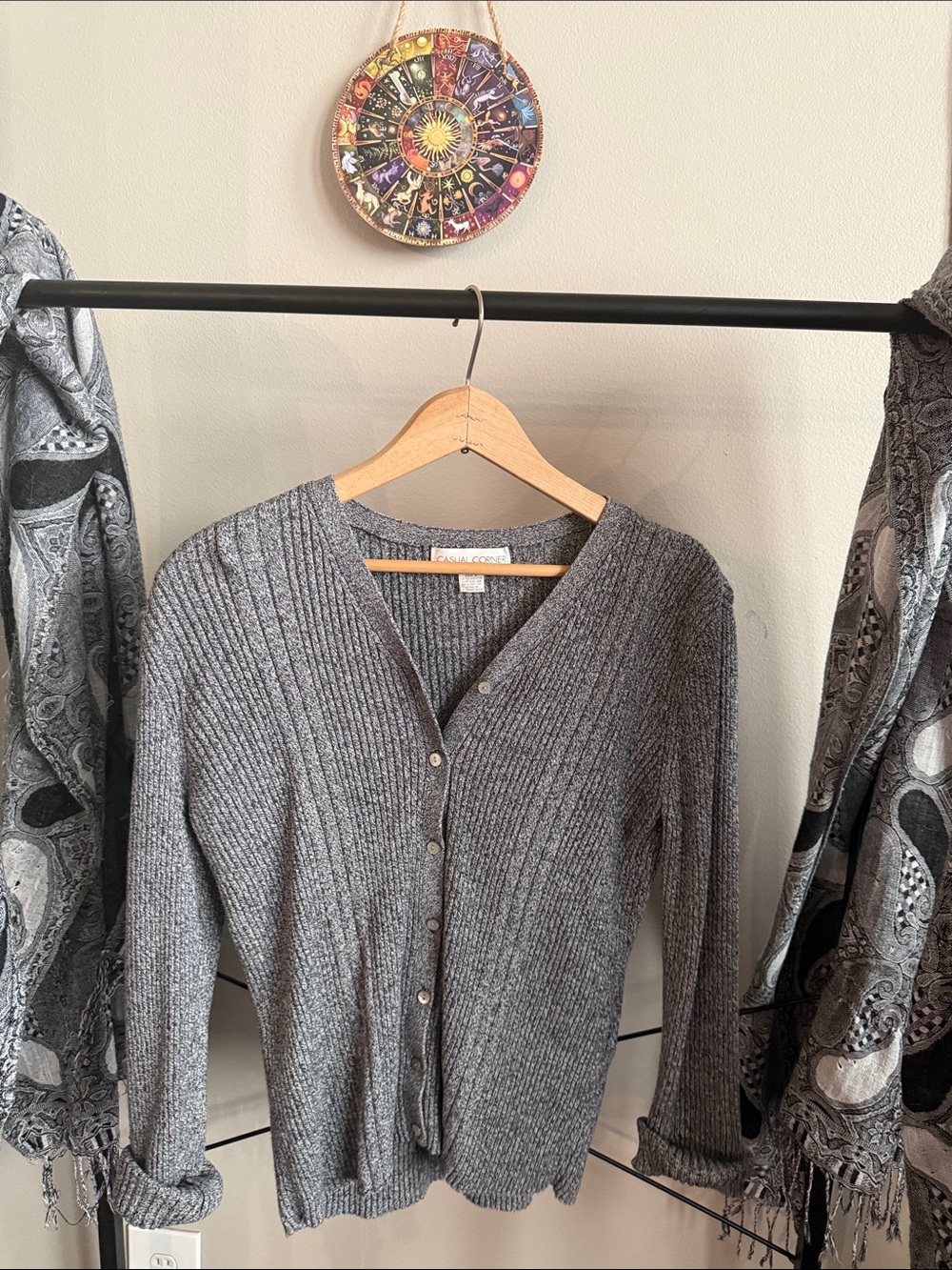 Casual Corner Ribbed V-Neck Button Cardigan - Gray